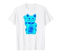 Chat Porte-Bonheur Chat Mignon Maneki-Neko Chat Design Moderne T-Shirt Graphique avec Valeur, Homme, Blanc, S