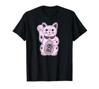 Chat Porte-Bonheur Chat Mignon Maneki-Neko Chat Design Moderne T-Shirt Graphique avec Valeur, Homme, Noir, S