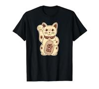 Chat Porte-Bonheur Chat Mignon Maneki-Neko Chat Design Moderne T-Shirt Graphique avec Valeur, Homme, Noir, S