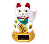 Chat porte-bonheur chinois (Maneki-neko) Starlet24 - Feng Shui, Plastique, Weiss mit Solarzellen, 12 cm