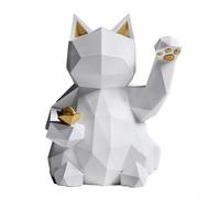 Chat porte-bonheur coloré en résine - Une pièce décorative unique pour n'importe quel décor (grande taille blanche)
