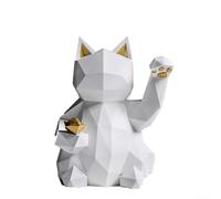 Chat porte-bonheur coloré en résine, une pièce décorative unique pour n'importe quel décor (petite taille blanche)