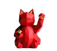 Chat porte-bonheur coloré en résine, une pièce décorative unique pour n'importe quel décor (rouge petite taille)