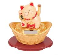 Chat porte-bonheur décoratif à énergie solaire avec pépites dorées, nom de chat porte-bonheur pour la maison et l'hôtel, figurine de chat fortune à deux mains (jaune)