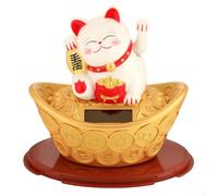 Chat porte-bonheur décoratif à énergie solaire avec pépites dorées, nom de chat porte-bonheur pour la maison et l'hôtel, figurine de chat fortune à deux mains (blanc)