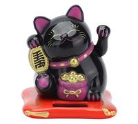 Chat porte-bonheur décoratif à énergie solaire pour la maison, le bureau, la voiture - Plastique - 6,5 x 7 x 8 cm - Économie d'énergie - Meilleure décoration intérieure (noir)