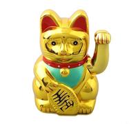 Chat porte-bonheur électrique agitant - Décoration pour ouverture de magasin, bureau, maison, voiture, chat qui fait signe à piles avec pépites dorées en plastique Feng Shui (or vif)