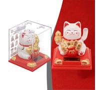 Chat porte-bonheur en plastique pour tableau de bord de voiture à énergie solaire - Style bonsaï - Pour le bureau et la maison - Chat porte-bonheur en plastique avec savoir-faire détaillé (chat