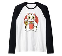 Chat porte-bonheur Fatigué Maneki Neko Café Drôle Style Japonais Manche Raglan