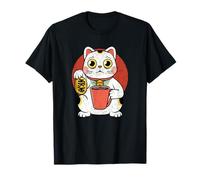 Chat porte-bonheur Fatigué Maneki Neko Café Drôle Style Japonais T-Shirt
