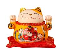 Chat Porte Bonheur Japonais, Maneki Neko Japonais en Céramique 11.4cm, Cadeau Chat Porte Bonheur pour Fortune, Lucky Japanese Cat, Décoration pour Maison, Bureau, Convient aux Adultes (Jaune)