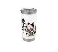 Chat porte-bonheur japonais Maneki Neko, Tokyo Fortune Sumi-e Gobelet isotherme en acier inoxydable double paroi