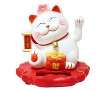 Chat porte-bonheur Maneki Neko à énergie solaire qui agite les mains qui agitent le chat, bonne chance, fortune, bienvenue, décoration pour la maison et la voiture (2313-Blanc)