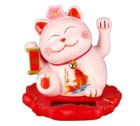 Chat porte-bonheur Maneki Neko à énergie solaire qui agite les mains qui agitent le chat, bonne chance, fortune, bienvenue, décoration pour la maison et la voiture (2314-Rose)