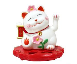 Chat porte-bonheur Maneki Neko à énergie solaire qui agite les mains qui agitent le chat, bonne chance, fortune, bienvenue, décoration pour la maison et la voiture (2312-Blanc)