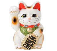 Chat Porte-Bonheur Maneki Neko avec Patte Droite levée en Porcelaine Tokoname Blanc 19 cm Fabriqué au Japon