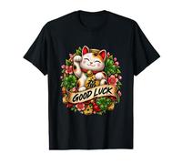 Chat Porte-Bonheur Maneki Neko Trèfle à Quatre Feuilles T-Shirt Graphique avec Valeur