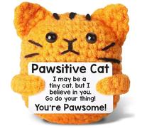 Chat Positif | Doudou au Crochet Fait à la Main | Peluche Motivation | Cadeau Original & Amusant | Porte Bonheur et Câlin de Poche | Enfant/Ado Cadeau de Soutien Émotionnel | Cadeaus d'Anniversaire