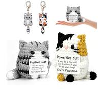 Chat Positif Pocket Hug Peluche Positive Porte Clef Chat Cadeau Positif | Chatte en Crochet Calin de Poche, coton en fibres, Tactile délicat et doux, Cadeau pour les amoureux des chats et les Filles