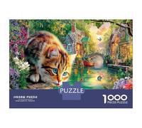 Chat près de l'eau colorée 1000 Pièces Puzzle Premium Animal de compagnie chaleureux Coffret Puzzle Carton Solide - Ultra Dur Pour Couples, Top Noté, Cadeau Noël Parfait Pour Tout Le Monde 52x38cm/100