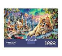 Chat près du Cottage au Bord du lac en Hiver 1000 Pièces Pack Puzzle Art saisonnier Puzzle Carton Extra-épais - Collectionneurs’ Favorite, Détente, Pause Bureau Voyage Et Fêtes 52x38cm/1000pcs