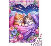 Chat Puzzle À 1000 Morceaux Papier Épais Chats on Pillow Puzzle Familial Passionnés Casse-tête Parents-Enfants Compatible Plateau Loisirs Maison 38x26cm/1000pcs