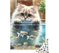 Chat Puzzle À 1000 Morceaux Papier Épais Fish Chat Puzzle Familial Passionnés De Casse-tête Activité Lien Familial Heures Divertissement Garanties 52x38cm/1000pcs