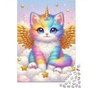 Chat Puzzle À 1000 Morceaux Papier Épais Unicorn au Arc-en-Ciel Puzzle Familial Familles 8 Ans+ Passionnés Casse-tête Activité Lien Familial Loisirs Maison 70x50cm/1000pcs