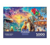 Chat Puzzle Classique 1000 Pièces Port au Coucher du Soleil pour Amateurs De Puzzles Anti-Stress Activité Intérieure Cadeau De Noël 70x50cm/1000pcs