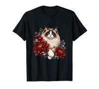 Chat Ragdoll avec chrysanthèmes Rouges et Eucalyptus argenté T-Shirt