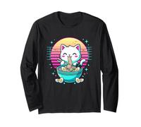 Chat Ramen Cat - Chat Mignon des années 80 Synthwave Japonais Kawaii Anime Chat Manche Longue