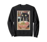 Chat Ramen Japonais Vintage Mangeant des Nouilles Anime Style Art Sweatshirt