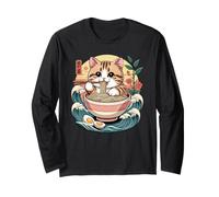 Chat Ramen Kawaii avec Bol Japonais Kanji Manche Longue