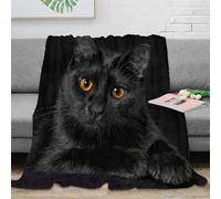 Chat Réaliste Couverture 3D Imprimée Microfibre Décor Maison Black Cat Plaid Doux Lit Canapé Adulte Jeune Utilisation Toute Saison 60x80(150x200cm)
