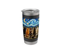 Chat regardant la nuit étoilée Amant des chats Van Gogh Art Cat Mom Gobelet isotherme en acier inoxydable double paroi