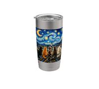 Chat regardant la nuit étoilée Amant des chats Van Gogh Art Cat Mom Gobelet isotherme en acier inoxydable double paroi