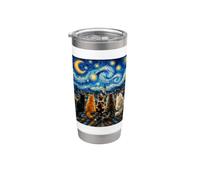Chat regardant la nuit étoilée Amant des chats Van Gogh Art Cat Mom Gobelet isotherme en acier inoxydable double paroi