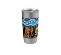 Chat regardant la nuit étoilée Amant des chats Van Gogh Art Cat Mom Gobelet isotherme en acier inoxydable double paroi