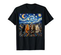 Chat regardant la Nuit étoilée Amant des Chats Van Gogh Art Cat Mom T-Shirt