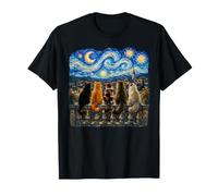 Chat regardant la Nuit étoilée Amant des Chats Van Gogh Art Cat Mom T-Shirt