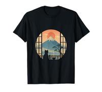 Chat regardant Le Lever du Soleil sur Le Mont Fuji, Japon paisible T-Shirt