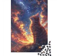Chat regardant Les étoiles Puzzle 1000 Pièces pour Hobbyistes W nd, Carton Solide,Nuit étoilée Chat Décoration Murale Maison, Cadeau Festival Printemps, Jeu Cérébral 52x38cm/1000pcs