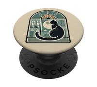 Chat rétro dans Le Rebord de la fenêtre PopSockets PopGrip Adhésif