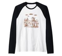Chat rétro OVNI Desert Vintage Illustration Alien Sci-FI Art Manche Raglan