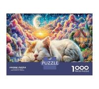 Chat rêve Dormant 1000 Pièces Puzzle Classique en Carton Très Épais pour Améliorer Son Attention Chat Blanc Nuages idéal pour Se Détendre chez Soi Ou comme Cadeau De Maison 38x26cm/1000pcs