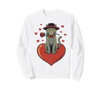 Chat Romantique avec nœud Tenant des Roses Rouges et des cœurs pour la Saint-Valentin Sweatshirt