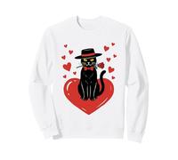 Chat Romantique avec nœud Tenant des Roses Rouges et des cœurs pour la Saint-Valentin Sweatshirt
