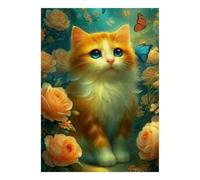 Chat Rose Papillon 1000 Pièces Mini Puzzle pour Adultes Idée Cadeau | 52x38cm Carton Amateurs De Puzzles Relaxation De L'esprit Puzzle Fait Main Cadeau D'anniversaire Décoration Salon