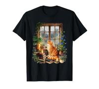 Chat Roux Douillet regardant Une fenêtre pluvieuse T-Shirt