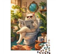 Chat Salle De Bain Journal 1000pcs Mini Puzzle pour Famille Carton Recyclé | 52x38cm Papier Décor De Salon Découpe Précise Cadeau D'anniversaire Détente D'esprit